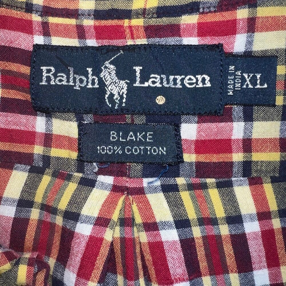 Polo Ralph Lauren Men's Shirt XL Button Down Blake Plaid Collared 100% Cotton